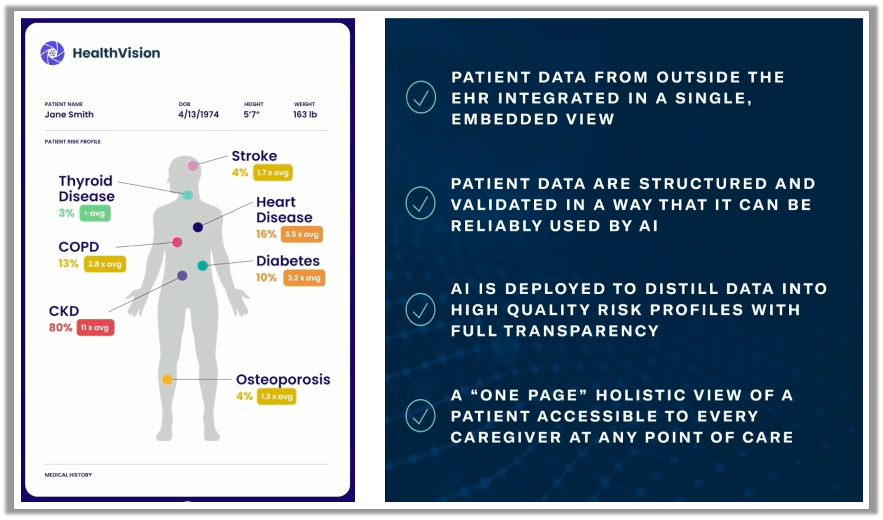 Screenshot of HealthVision's holistic view of a patient's medical history