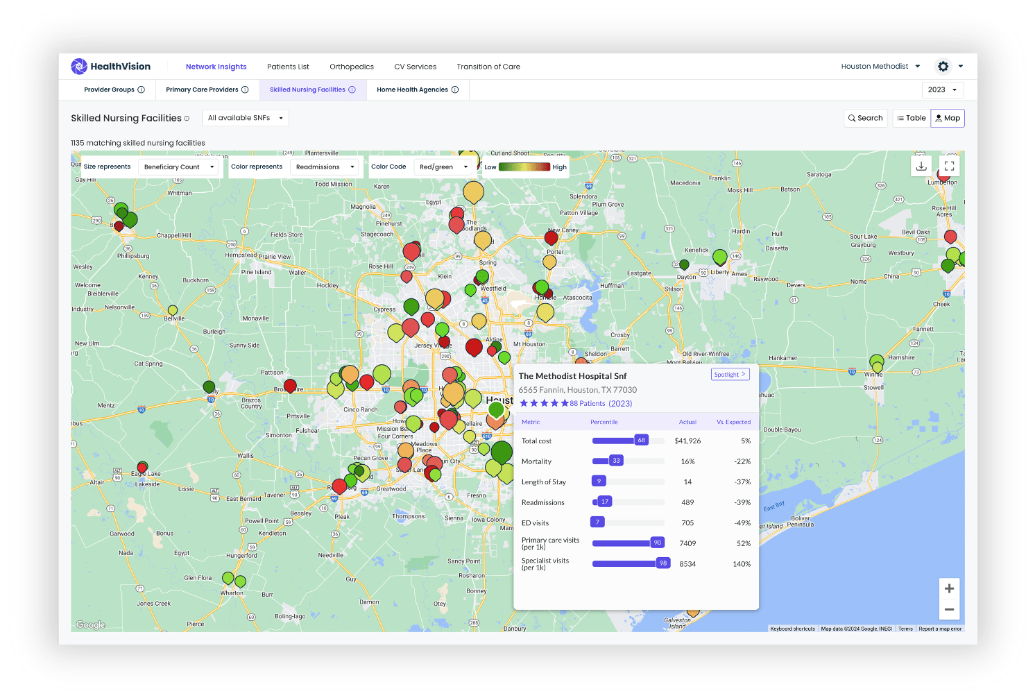 Map view of Skilled Nursing Homes in a selected area