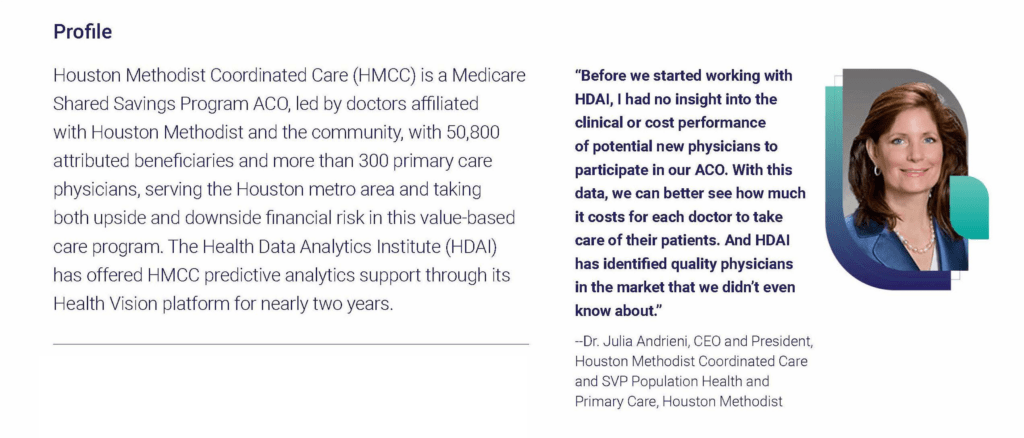 Houston Methodist Coordinated Care profile text with quote and image of Dr. Julia Andrieni